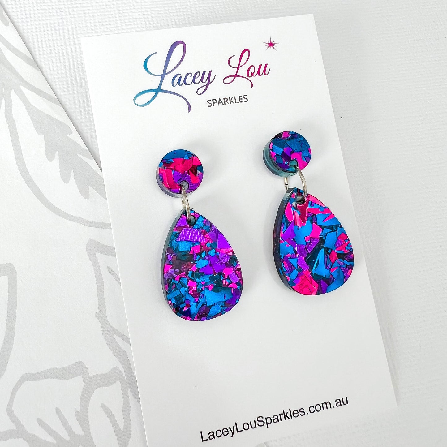 Small Teardrop Dangle - Midnight Blue Glitter Acrylic Earrings