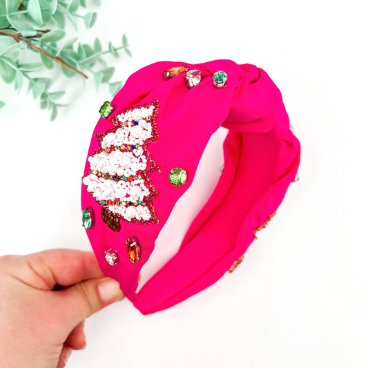 Beaded Bright Pink Christmas Headband