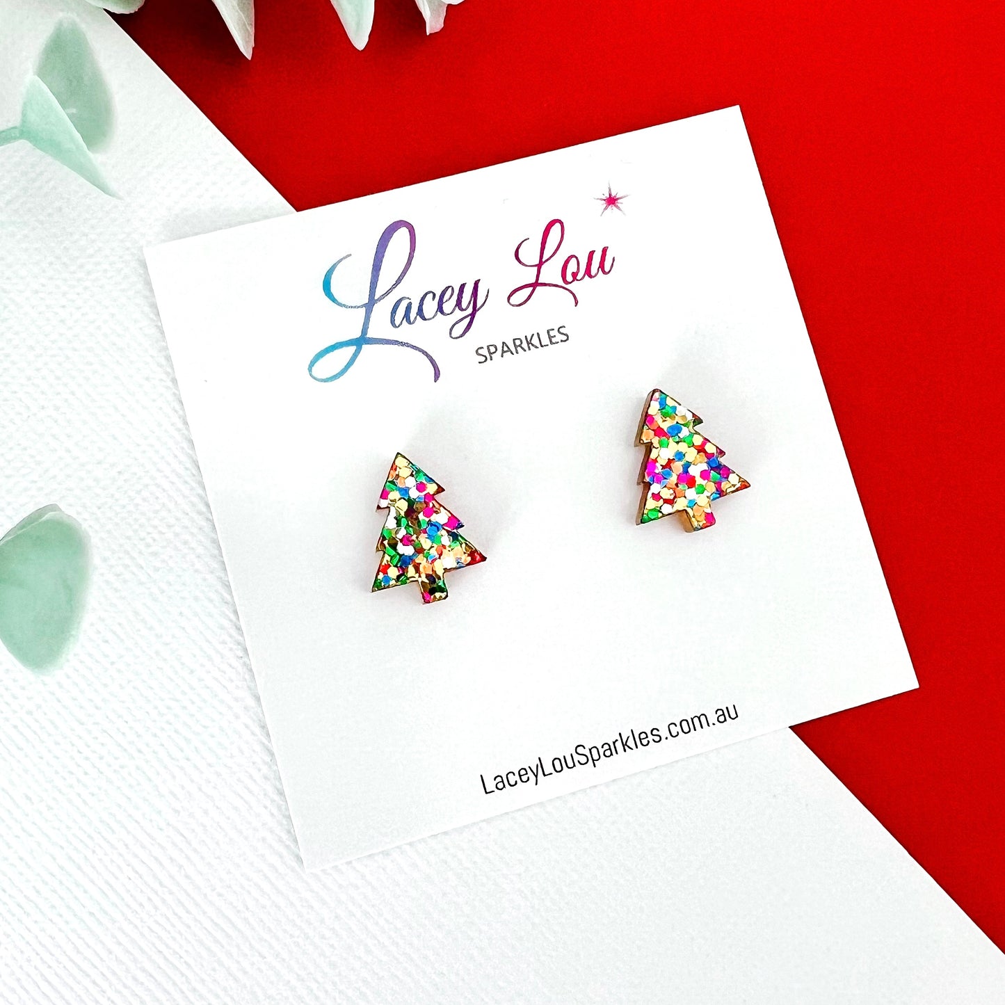 Christmas Tree Stud Earrings - Confetti Glitter