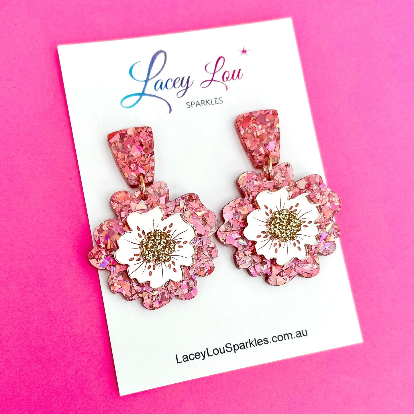 Spring Bling Statement Flower Earrings - Rose Gold