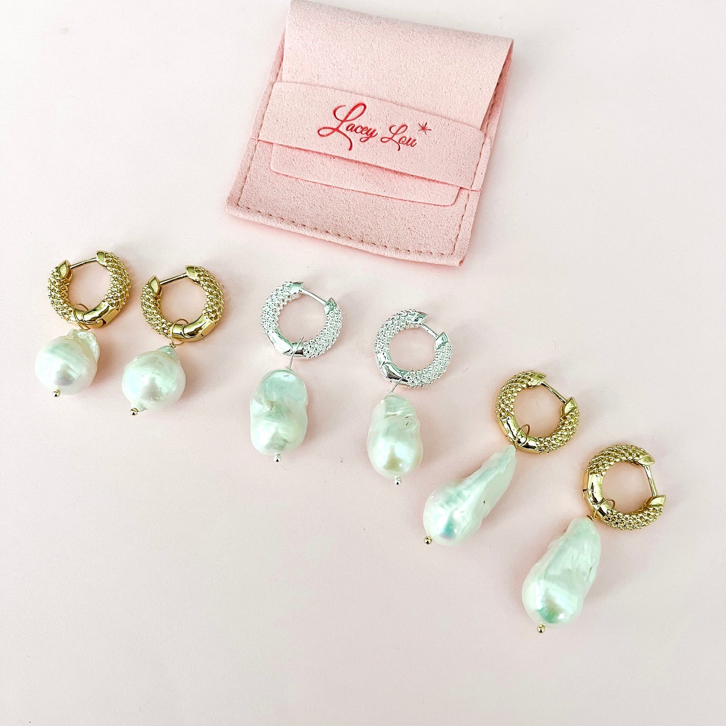 Patterned Hoop Baroque Pearl Earring