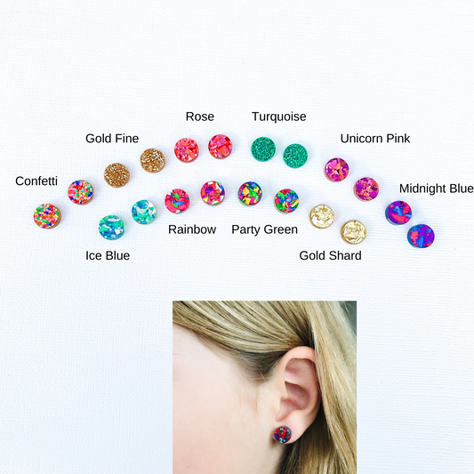 Small Round Glitter Acrylic Studs 10mm