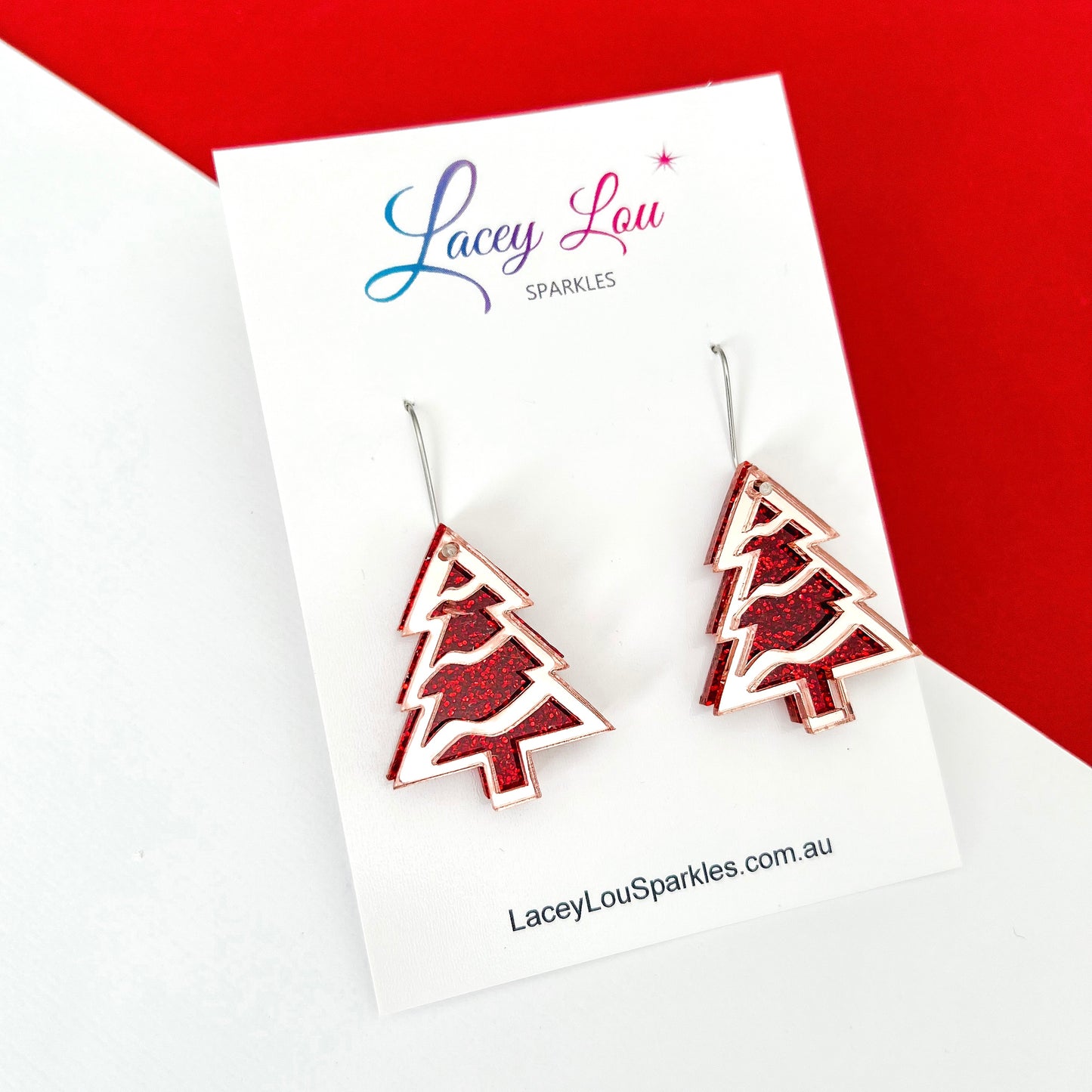 Layered Red Christmas Tree Earrings