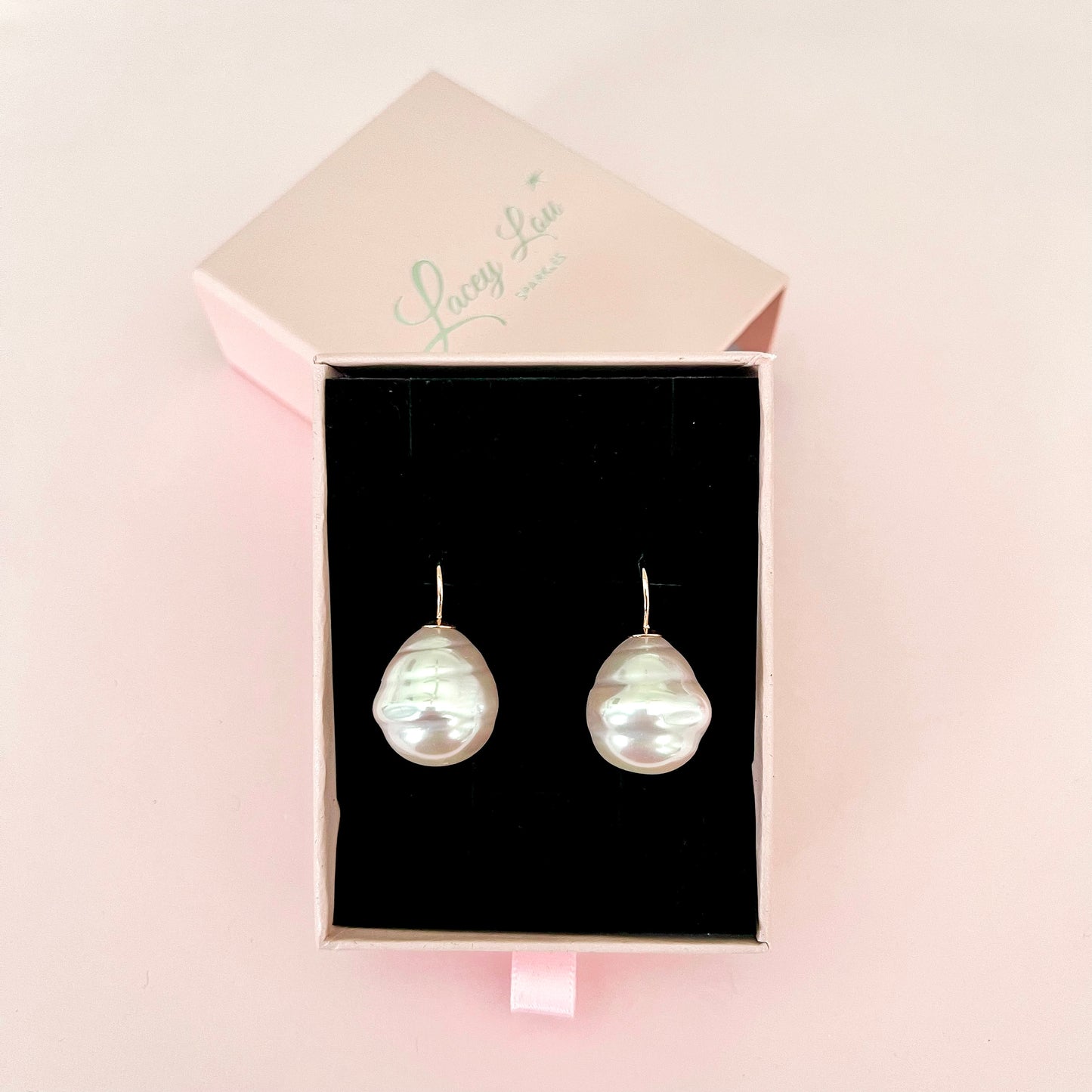 Large Spanish Pearl Earrings - Pale Pink / Gold