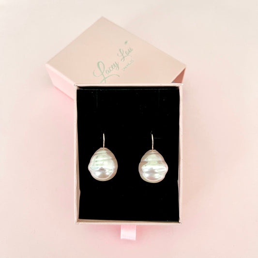 Large Spanish Pearl Earrings - Pale Pink / Gold