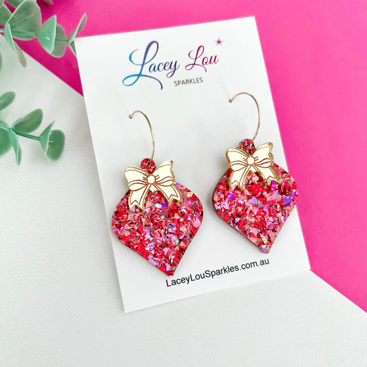 Statement Ornament Christmas Dangle Earrings - Rose