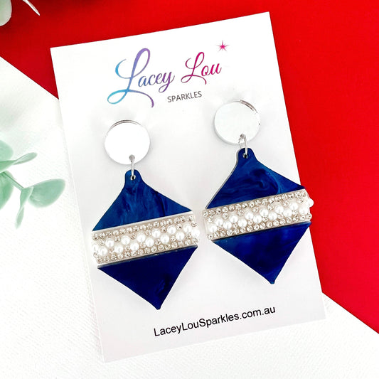 ‘Oh So Glamorous’ Statement Christmas Earrings - Navy Swirl