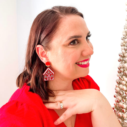 Red Statement Gingerbread House Earrings