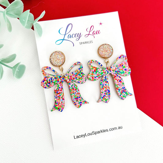 Elegant Confetti Bow Christmas Hoop Earrings