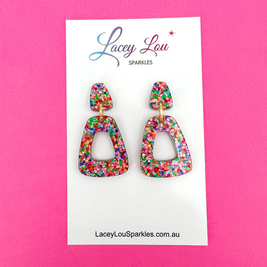 Small Open Teardrop Dangle - Strawberry Confetti Acrylic Earrings