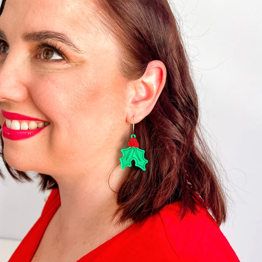 Holly Christmas Hoop Earrings