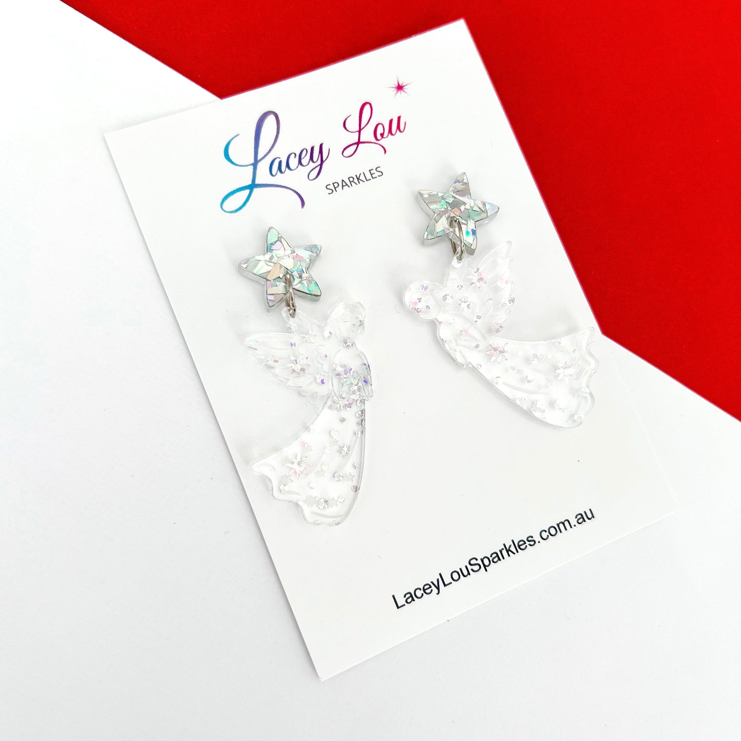 Medium Christmas Angel Dangle Earrings - Clear / Iridescent