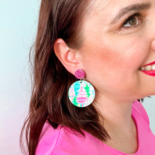 Pastel Round Christmas Earrings