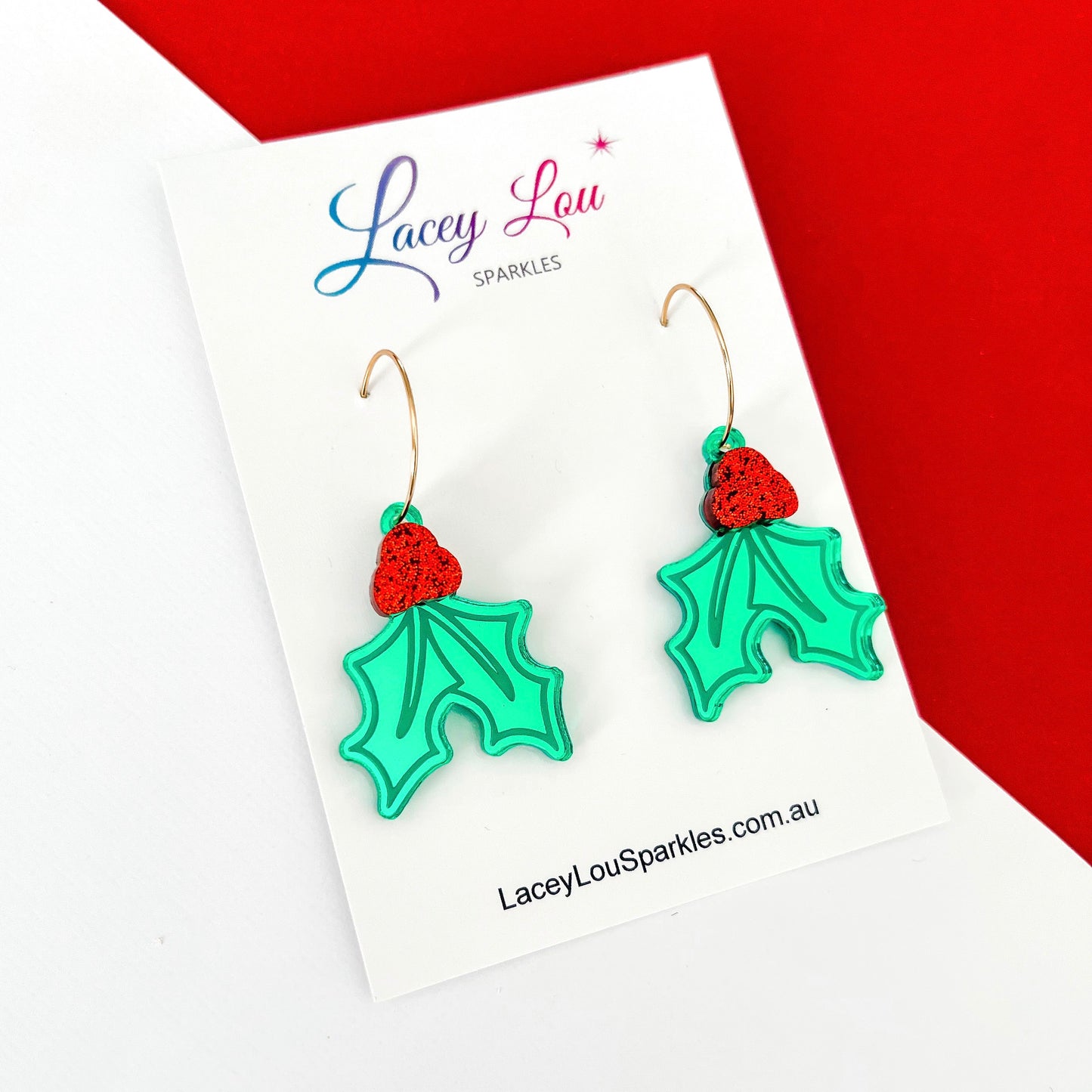 Holly Christmas Hoop Earrings