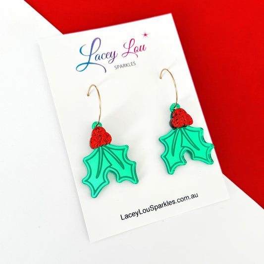 Holly Christmas Hoop Earrings