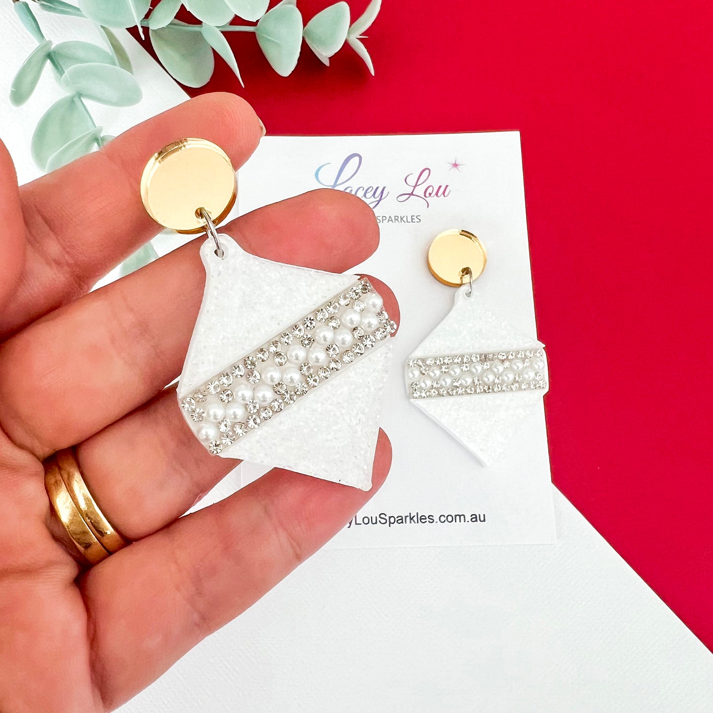 ‘Oh So Glamorous’ Statement Christmas Earrings - White Glitter