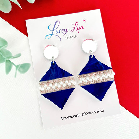 ‘Oh So Glamorous’ Statement Christmas Earrings - Navy Swirl