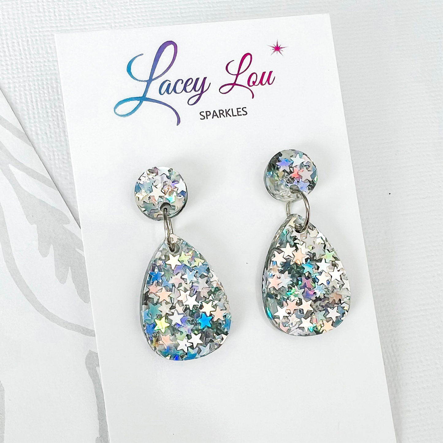 Small Teardrop Dangle - Luxe Silver Sparkle Acrylic Earrings