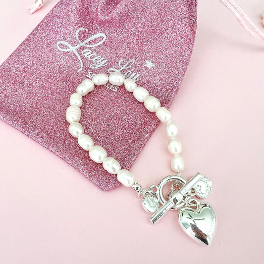 Hearts Pearl Bracelet - Ivory / Silver