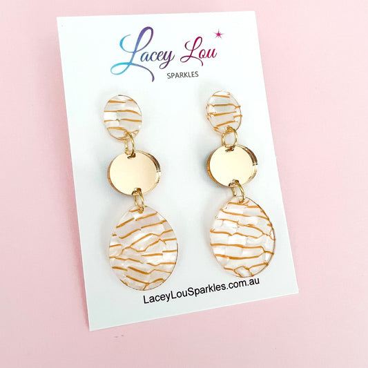 White and Gold Tiger Acrylic Dangle Earring
