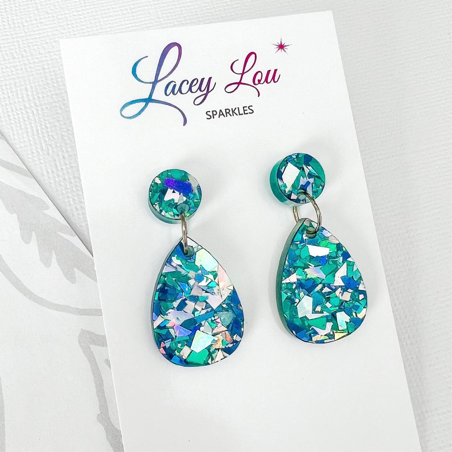 Small Teardrop Dangles - Ice Blue Glitter Acrylic Earrings