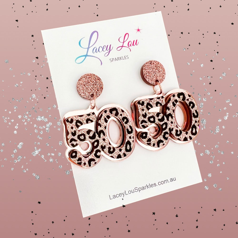 50th Birthday Statement Acrylic Earrings - Leopard Teardrop