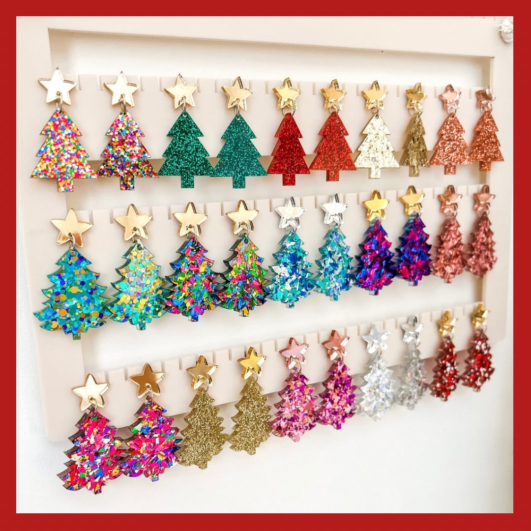 Large Colourful Christmas Tree Dangle Earrings