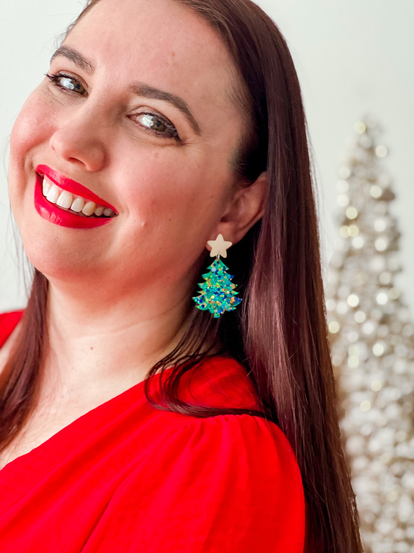 Large Colourful Christmas Tree Dangle Earrings