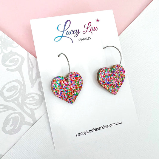 Love Heart Hoop Earrings - Confetti Glitter