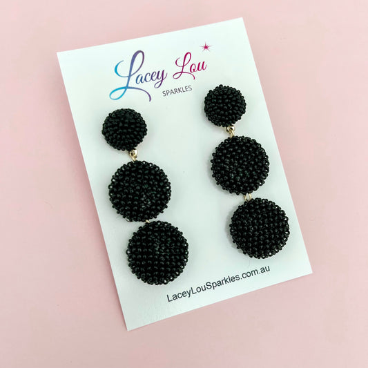 Beaded Dangle Statement Earrings - Black