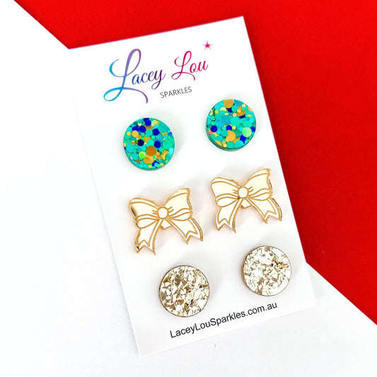 Christmas Stud Earrings Set - Gold