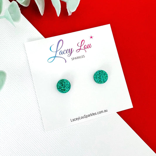 Small Round Acrylic Christmas Studs (10mm) - Green Glitter