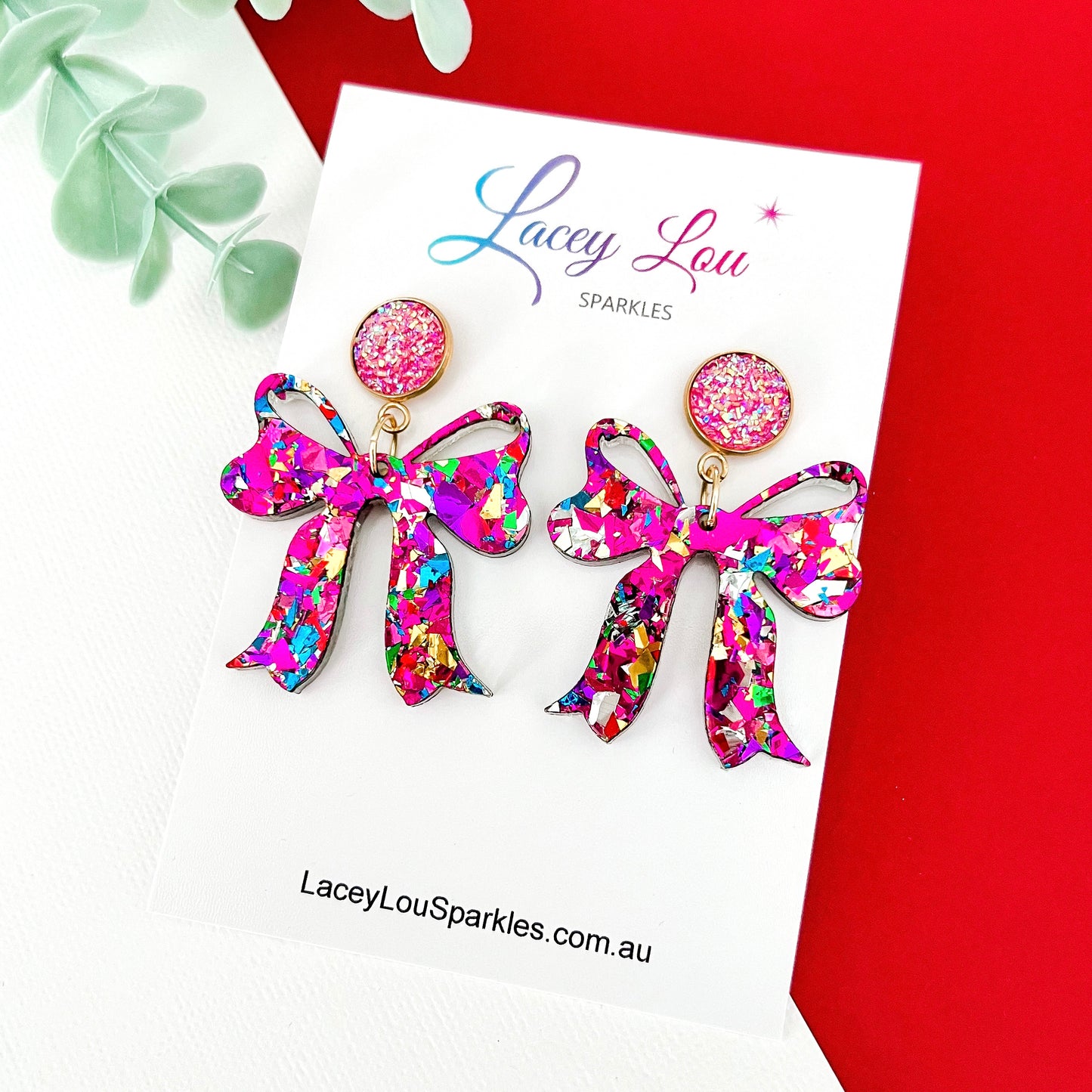 Elegant Rainbow Bow Christmas Hoop Earrings