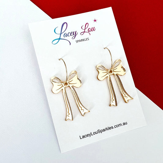 Elegant Gold Bow Christmas Hoop Earrings