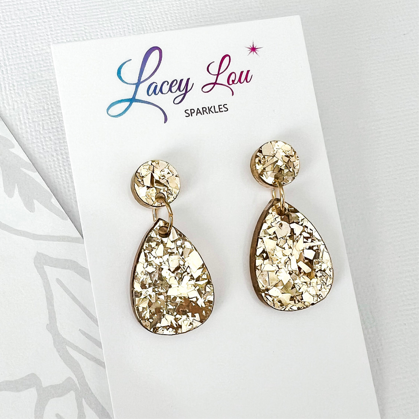 Small Teardrop Dangle - Luxe Gold Sparkle Acrylic Earrings