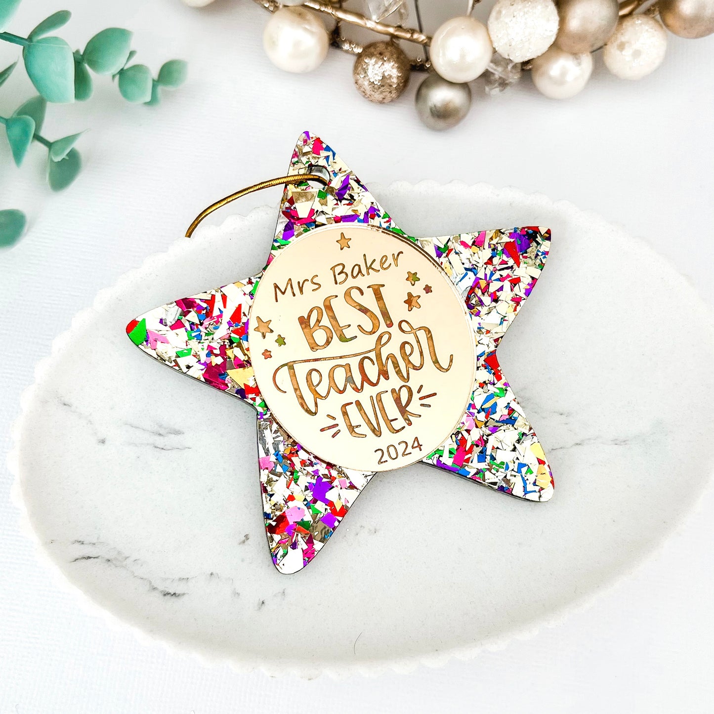 Gold Rainbow Star Personalised Teacher Christmas Bauble **PRE-ORDER**