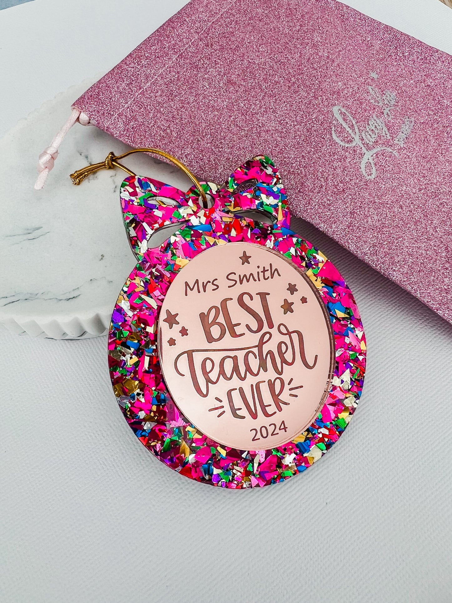 Pink Rainbow Personalised Teacher Christmas Bauble **PRE-ORDER**