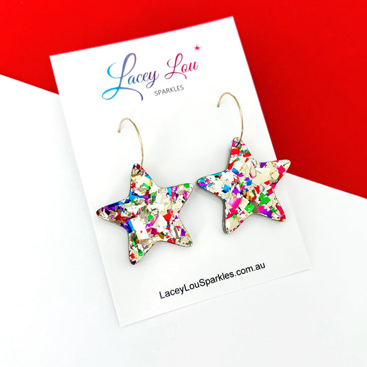 Glitter Christmas Star Hoop Earrings - Gold