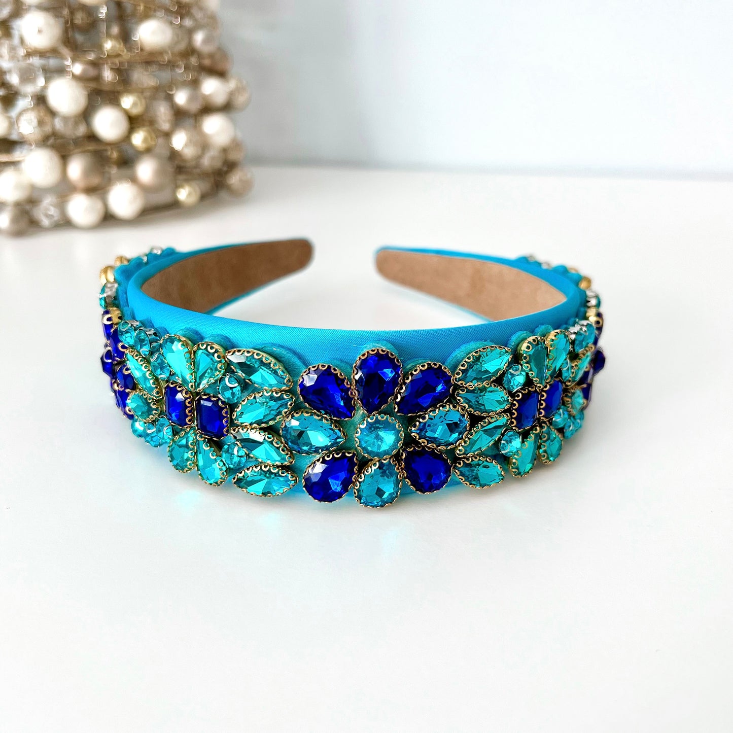 Blue Flower Jewelled Statement Headband