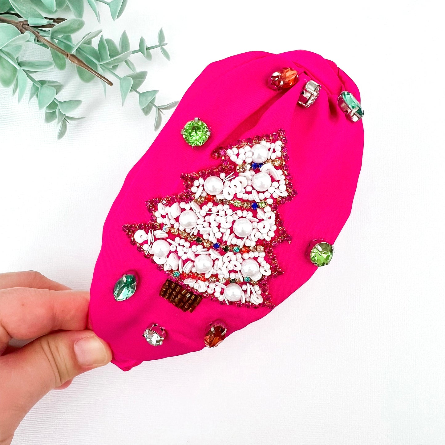 Beaded Bright Pink Christmas Headband