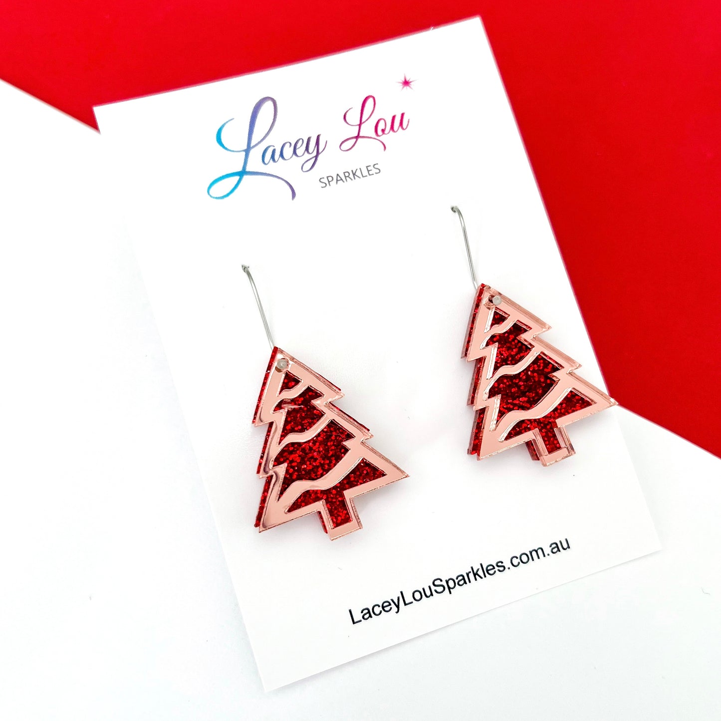 Layered Red Christmas Tree Earrings