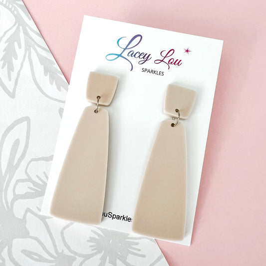 Long Beige Dangle Earring