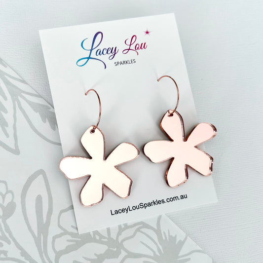 *CLEARANCE* Medium Rose Gold Mirror Flower Earring