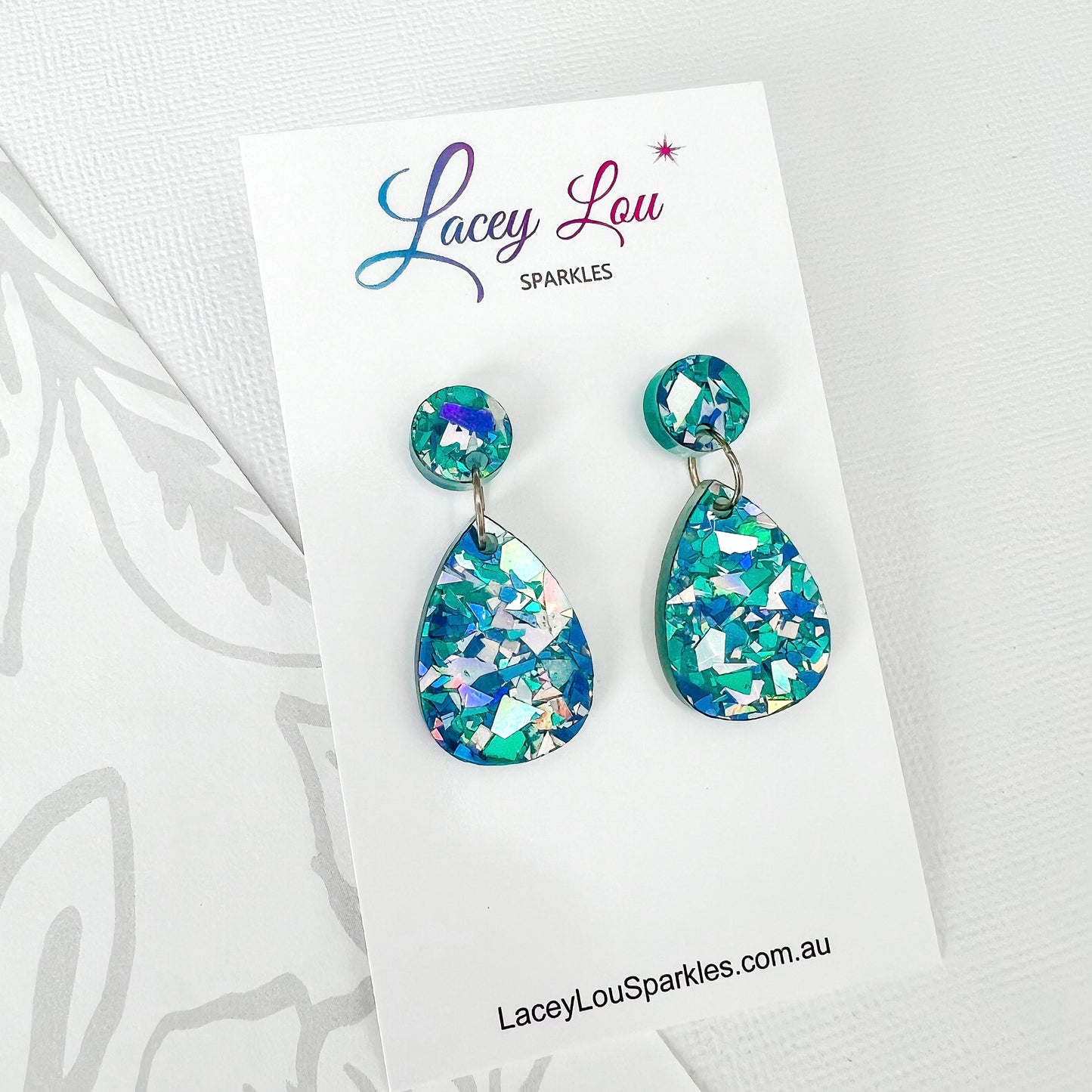 Small Teardrop Dangles - Ice Blue Glitter Acrylic Earrings