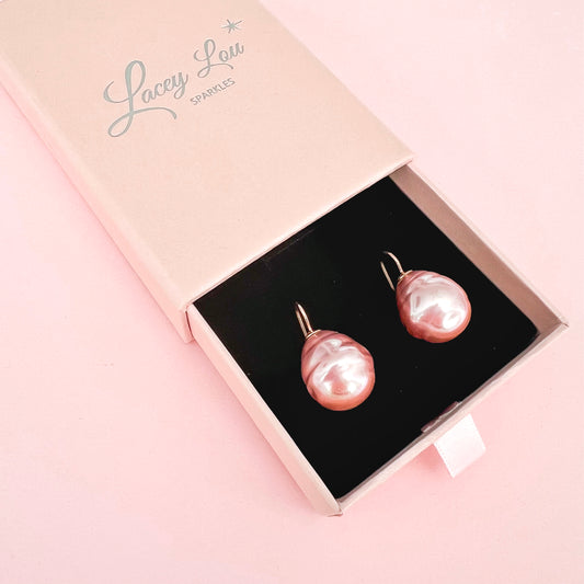 Large Spanish Pearl Earrings - Mauve / Rose Gold