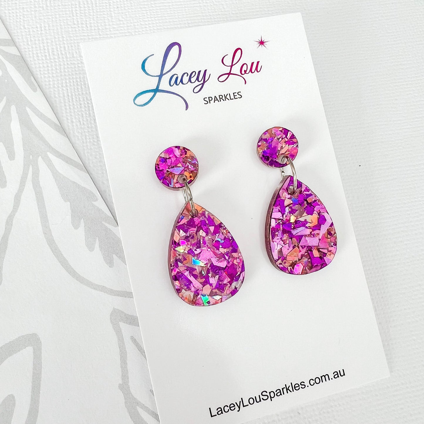 Small Teardrop Dangle - Unicorn Pink Glitter Acrylic Earrings