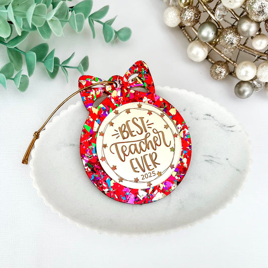 Red Personalised Teacher Christmas Bauble **PRE-ORDER** 2025