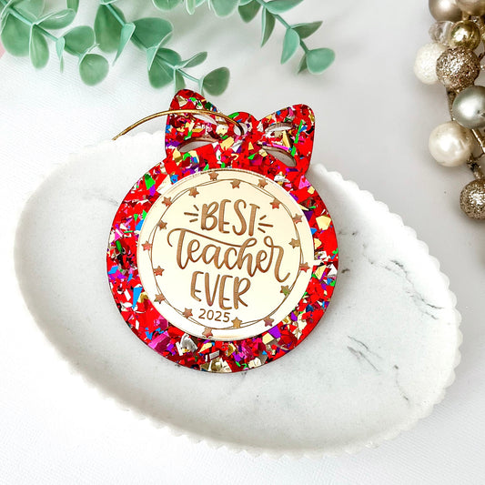 Red Personalised Teacher Christmas Bauble **PRE-ORDER** 2025