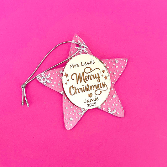 Iridescent (clear) Personalised Teacher Christmas Bauble **PRE-ORDER** 2025