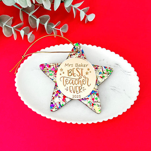 Gold Personalised Teacher Christmas Bauble **PRE-ORDER** 2025